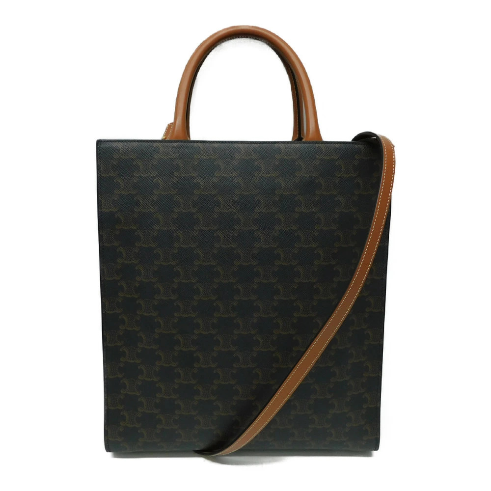 Celine Bag Tote Brown Canvas Triomphe Cabas Tan Vertical